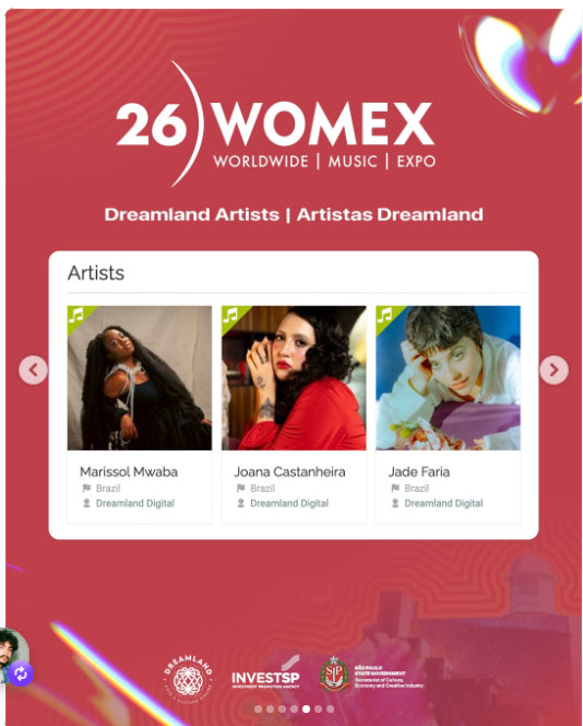 Marissol Mwaba, Joana Castanheira e Jade Faria apresentadas no material da WOMEX 2026